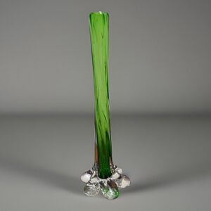 Vintage 11” MCM Murano Elephant Foot Green Cased Italian Glass Bud Vase